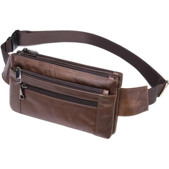 Real Leather Fanny Pack Waist Bag, Brown4 - Picture 1 of 6